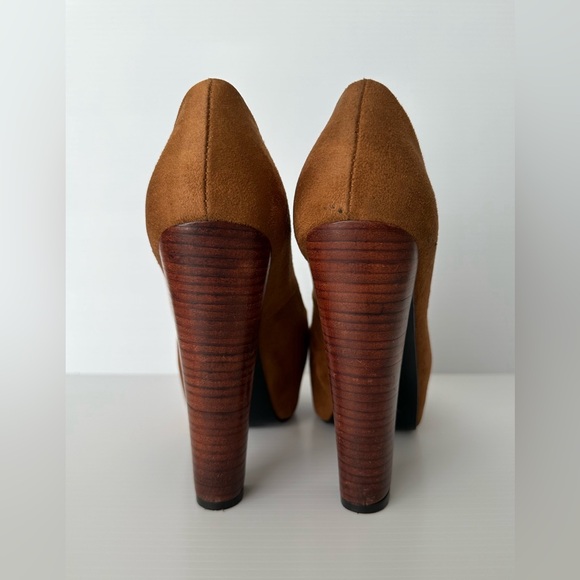 Diego Torreblanca Suede Platform Heels Brown with Wooded Like Heels Size 7.5 US - Picture 5 of 9